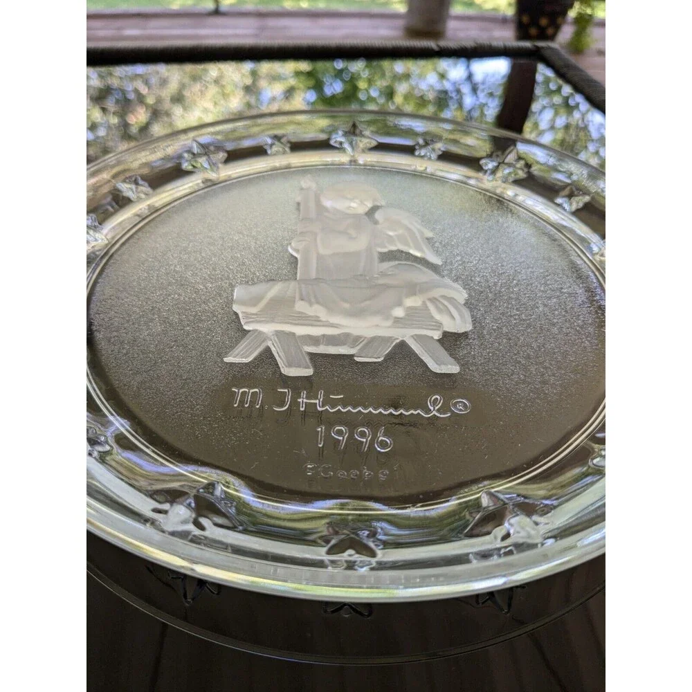 MJ Hummel Vtg Goebel Christmas Nativity Glass Plate 1996 Made In Germany Angel